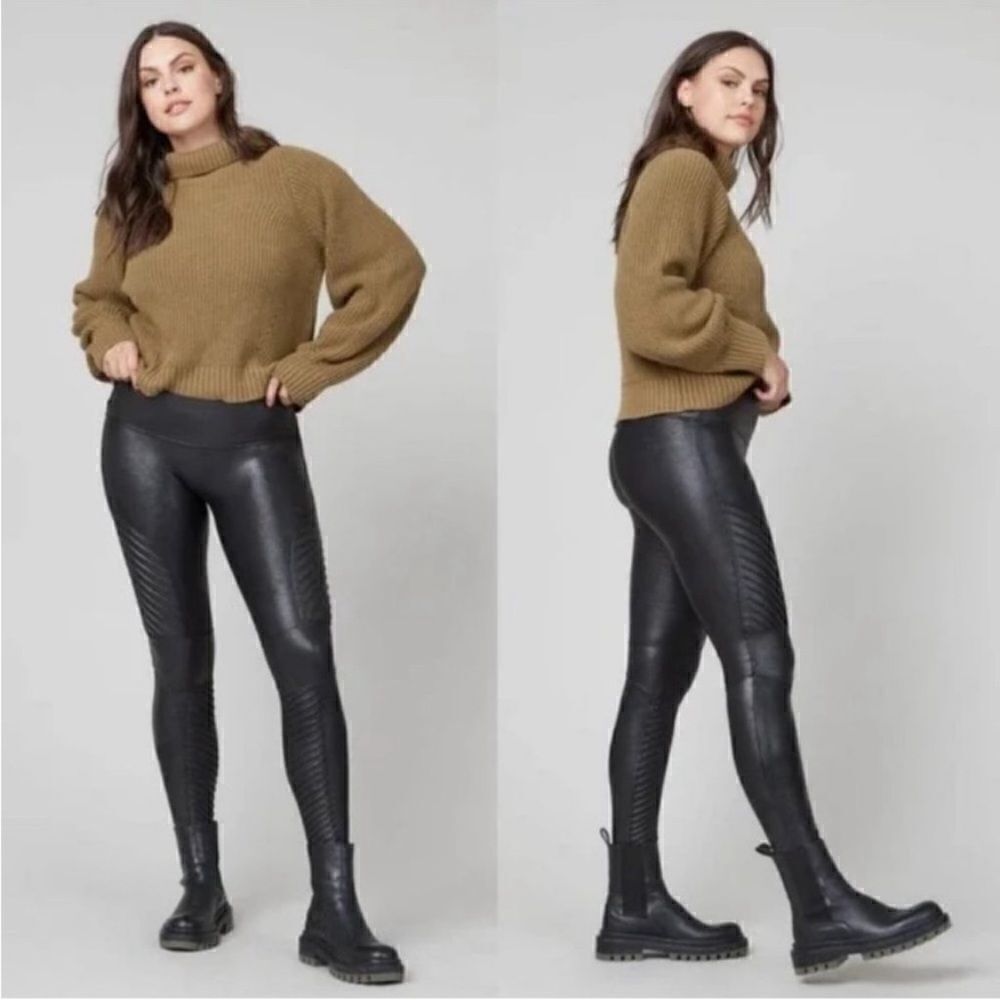 SPANX Faux Leather Moto Leggings Black NEW Plus Size 3X Petite